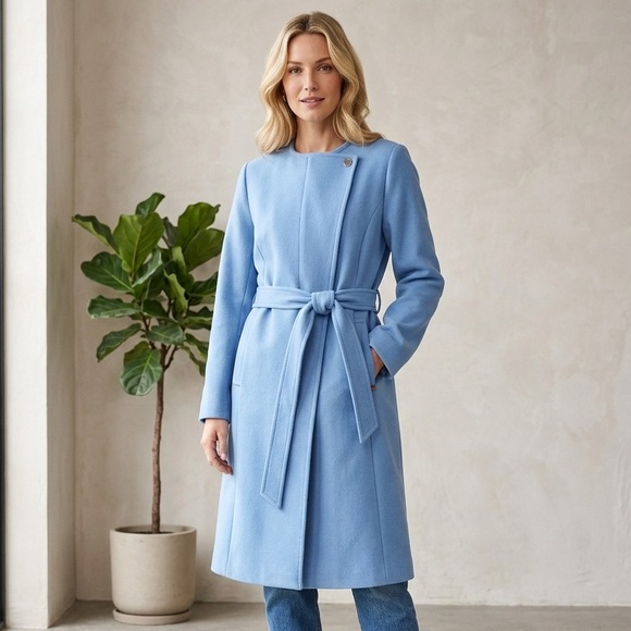 Eloquii Jackets & Blazers - Eloquii Baby Blue Knee Length Belted Trench Coat Size 18/20